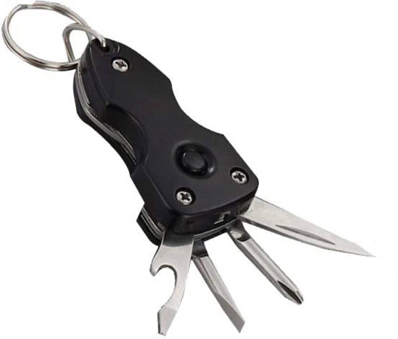 6-in-1 Compact Military Style Multi-Tool Key Chain with LED Torch