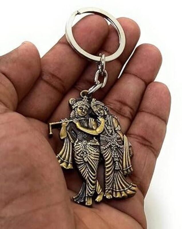 Antique Finish Radha Krishna Devotional Metal Keychain